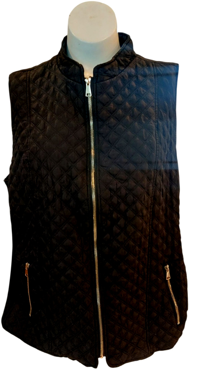 Vintage New Direction Womens Black Quilted Women's Vest Gold Hardware Size 2X